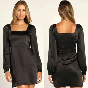 Lulus Got The Love Black Satin Square-Neck Mini Dress M Wedding Party Feminine